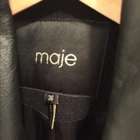 Maje Wool and Leather Peacoat, Black size 36 - Picture 3 of 4